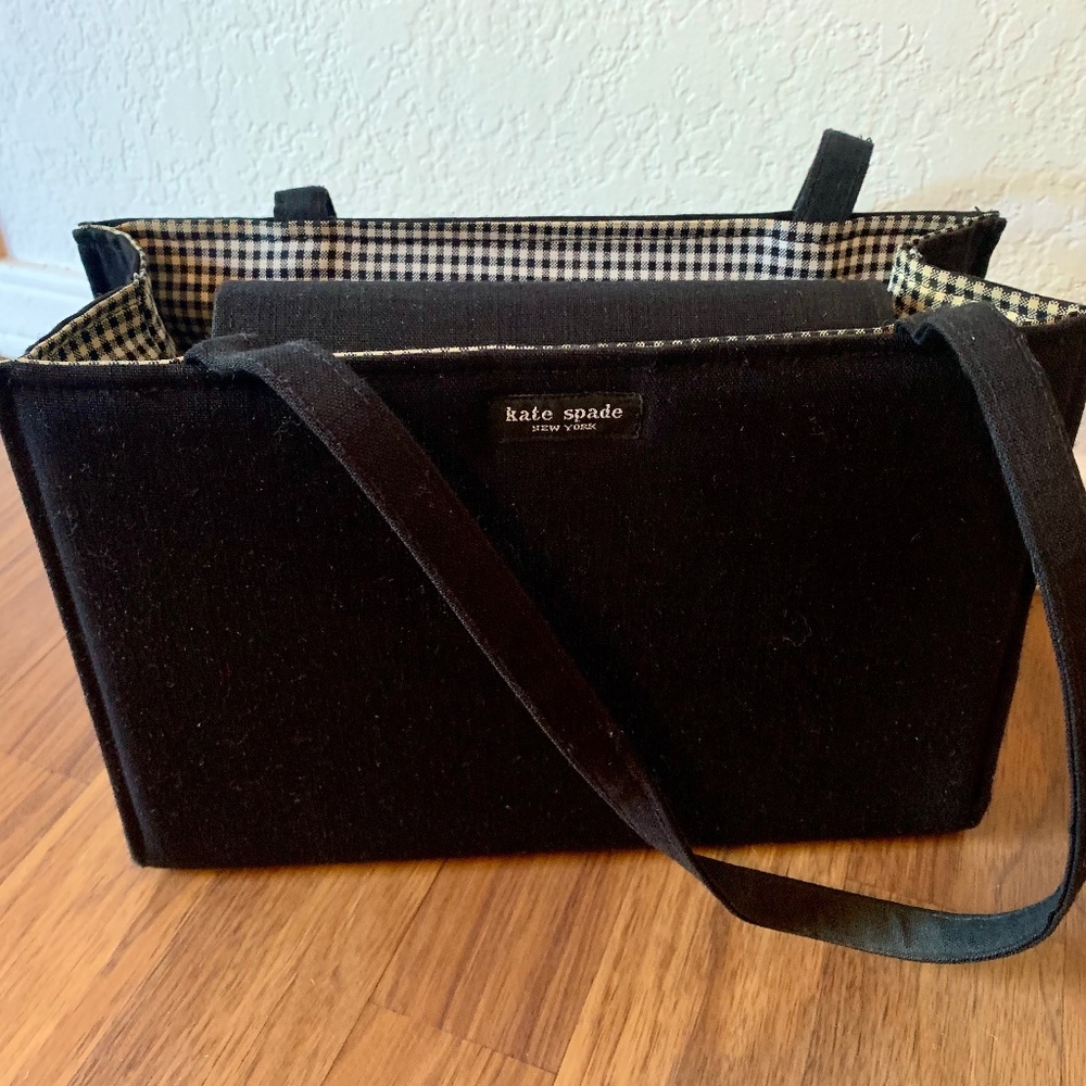 kate spade Sam box tote black canvas vintage purse handbag shoulder bag